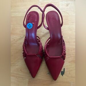 NEW DKNY Red Faux Patent Leather Sling Back Pointy Pumps Size 10 Women Heels 3”